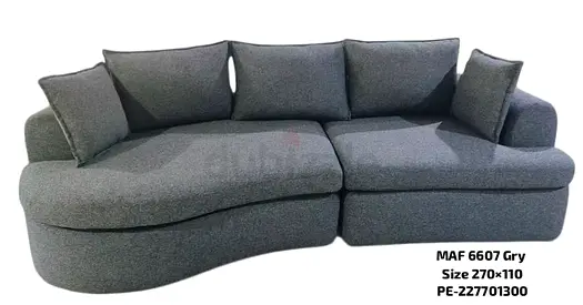 Grey Curved 3-Seater Sofa - Modern Fabric Lounge (270x110 cm)