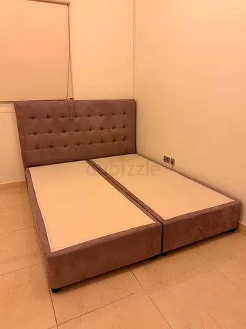 Queen size upholstered bed frame with tufted headboard - light brown