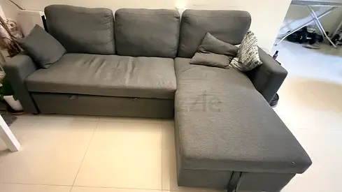 Grey L-shaped Sofa Bed with Chaise — Good Condition