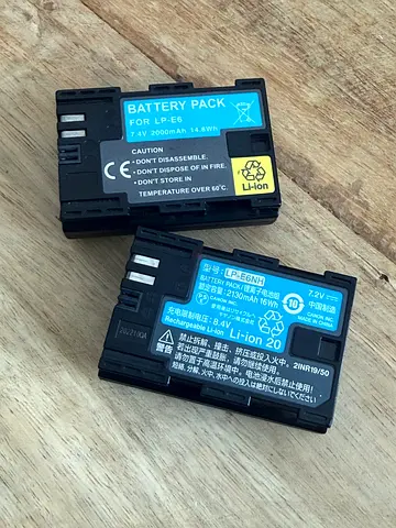Original Canon LP-E6 Li-ion Camera Battery + one replacement
