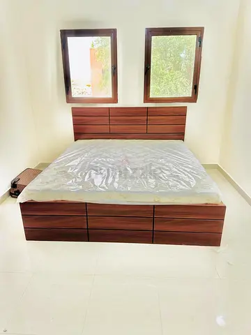 King size wooden bed frame with storage - good quality
