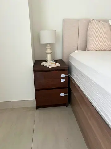 Dark Wood Nightstand - 2 Drawer Bedside Table