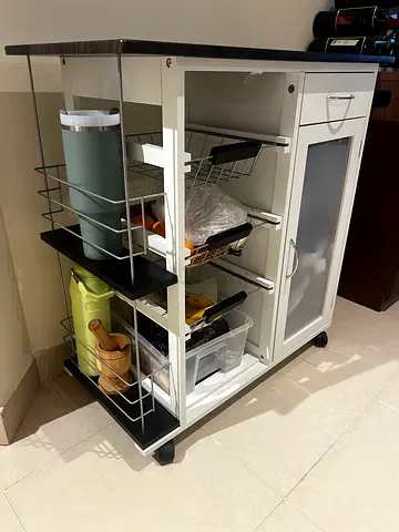 White Kitchen Trolley / Island Cart with Storage and Wheels