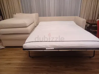 Beige Fold-out Sofa Bed with Mattress — Good Condition