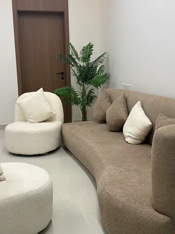 Set : 2 (5 seater) curve beige , 2 ( one seater ) Modern White Boucle Swivel Armchair