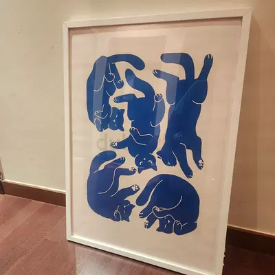 Framed Blue Cat Print - Modern Minimalist Art