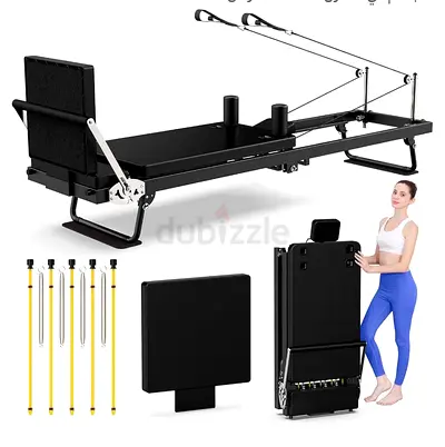 Foldable Pilates Reformer Machine with Resistance Springs and Footbar