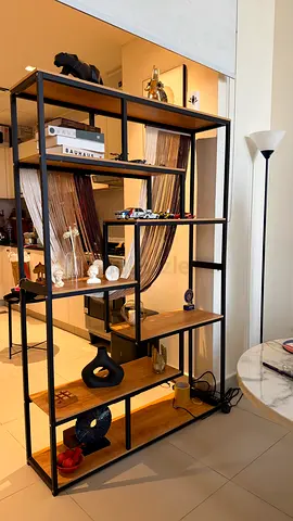 Industrial Open Bookshelf with Black Metal Frame and Wood Shelves