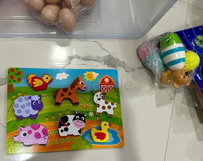 Wooden Farm Animal Peg Puzzle - 8 Pieces, Good Condition