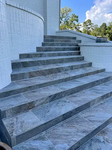 Premium Outdoor Tiled Steps and Entrance Staircase Featuring Large Format White Tiles with Clean Con