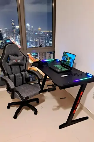 Gaming Desk with RGB Lights and Ergonomic Gaming Chair - Excellent Condition