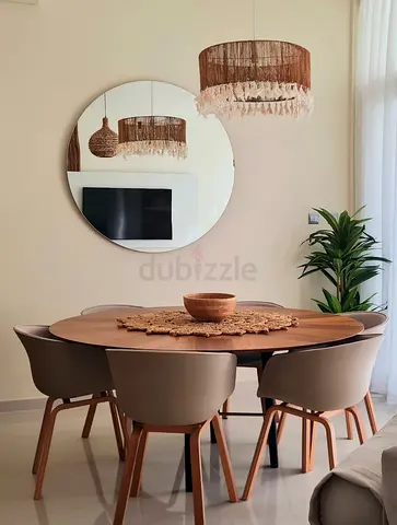 Modern Round Wooden Dining Set with 6 Chairs, Marina Home Collection