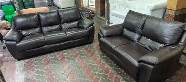 Dark Brown Leather 3-seater and 2-seater Sofa Set - Good Condition