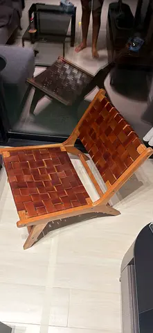 Luxury Hand-Woven Leather & Solid Wood Lounge Chair – Designer Style