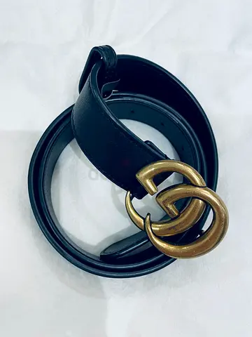 Gucci Black leather belt with brass double-ring buckle