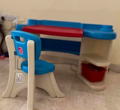 Kids Study Desk and Chair Set - Plastic, Blue/Red, Good Condition