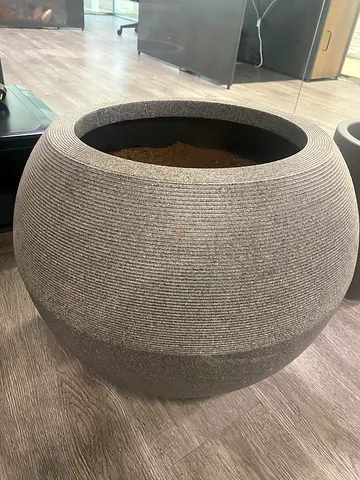 Large Round Woven Planter / Decorative Pot - Neutral Grey