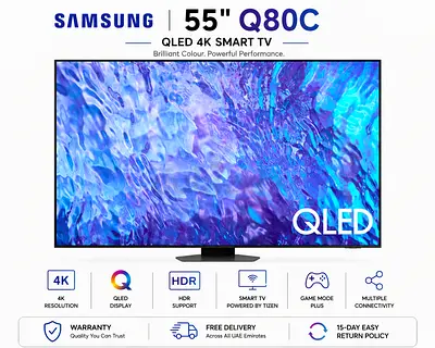Samsung 55″ Q80C QLED 4K Smart TV | Direct Full Array | 120Hz Gaming | 2023
