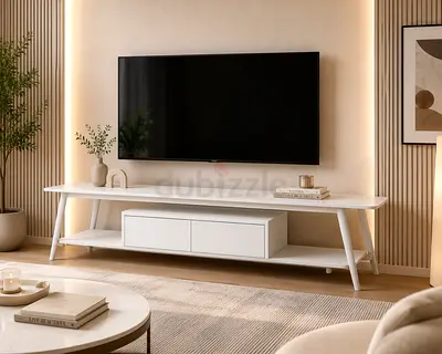 THE ONE Low TV Console / Media Cabinet - White stone top