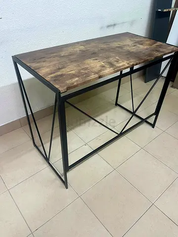 Industrial-style wooden top desk with metal frame - good condition