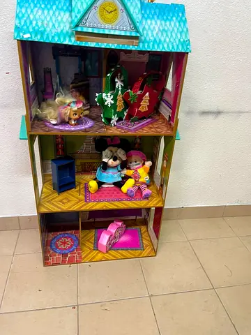 Three-Story Dollhouse with Assorted Dolls and Accessories