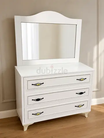 White Dressing Table with Mirror and Three Drawers