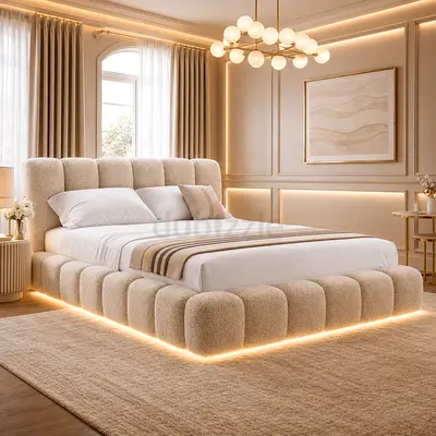 Plush Modern Upholstered luxury Bed Frame with LED Base king size direct factory price 10% Off