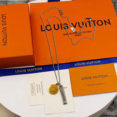 Louis Vuitton Silver Necklace with Round and Bar Pendants