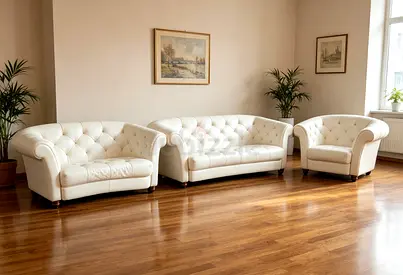 White Leather Chesterfield Sofa Set - 3-Seater, 2-Seater & Armchair