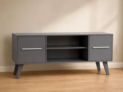 Modern Grey TV Unit with Storage Cabinets