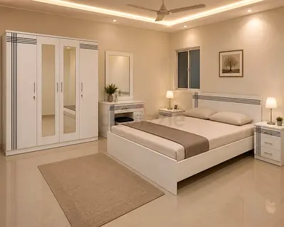 White 5-Piece Bedroom Set with Wardrobe, Bed & Nightstands
