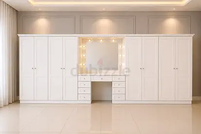 Large White Wardrobe Unit with Integrated Vanity Mirror