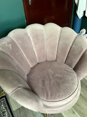 Grey Pink velvet scallop accent chair with gold legs - gently used