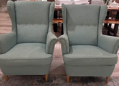 Pair of Light Blue IKEA Strandmon Arm Chairs