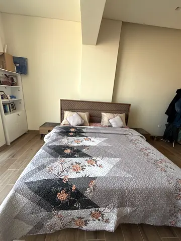 King bed set with headboard including matress and two side tables