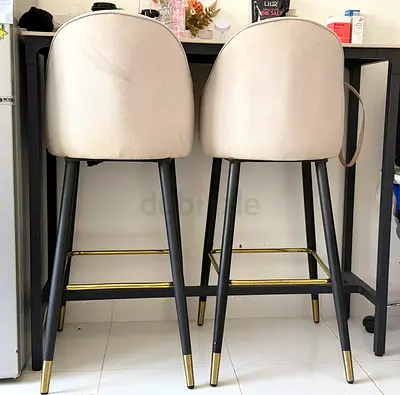 Set of 2 Velvet Bar Stools with Gold Feet - Light Beige