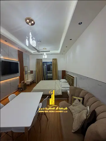 A golden opportunity! Luxurious, fully furnished studio apartment for monthly rent, including internet and utilities, in Al Nuaimiya Towers, Tower C