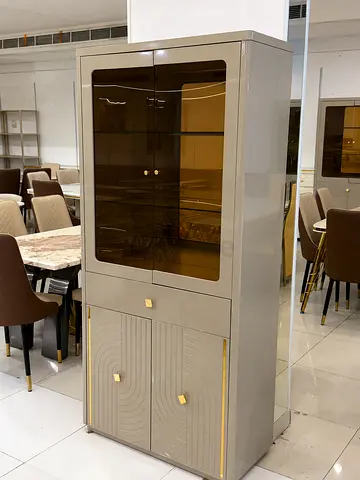Modern Tall Display Cabinet with Glass Doors and Storage
