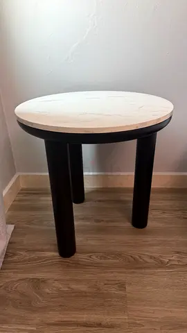 Round Marble-Top Side Table with Black Legs