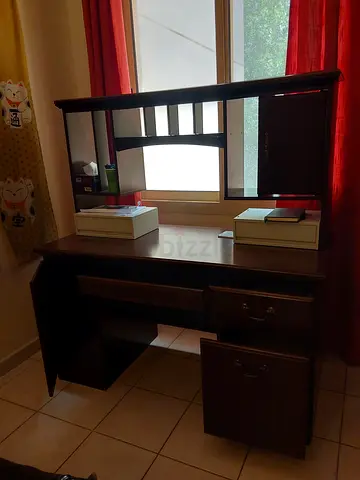 Wooden Study Desk with Upper Hutch and Drawers