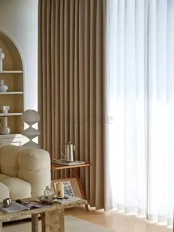 Beige Floor-to-Ceiling Curtains with Sheer White Panels