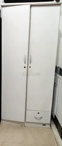 White 2-Door Wardrobe with Drawer - Good Condition