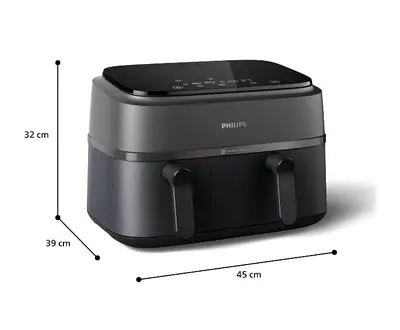 Dual Basket AirFryer XXL - 2 Basket Drawers, 8 Preset Functions, Touchscreen, 9 L 2750 W NA350/00 Bl