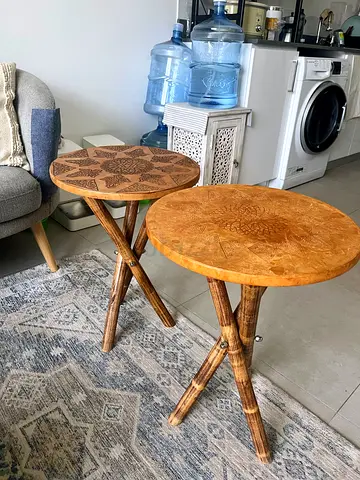 Pair of Handmade Moroccan Leather Tables – Bought in Artisan market in Rabat, Morocco