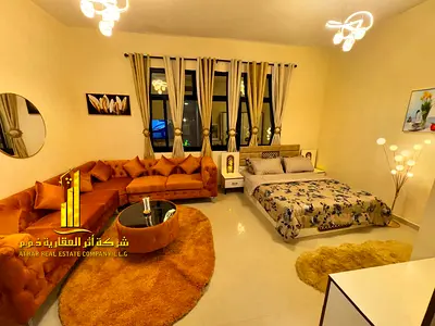 Luxury second-occupancy studio with separate kitchen and open view. Fully furnished. ✨ Ajman, Al Nuaimiya 2. For monthly rent.