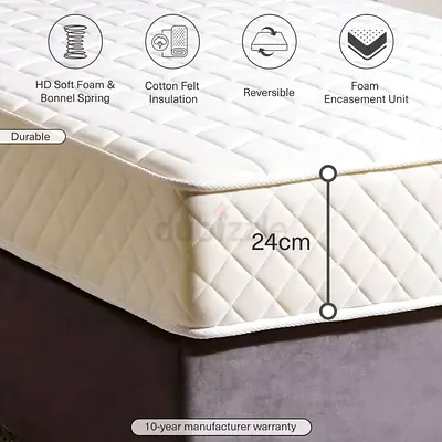 24cm Bonnell Spring Mattress with Foam Encased, Reversible