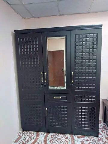Dark brown 3-door wardrobe with mirror, good quality