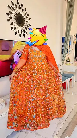 Orange embroidered traditional dress with dupatta & pajama - excellent condition