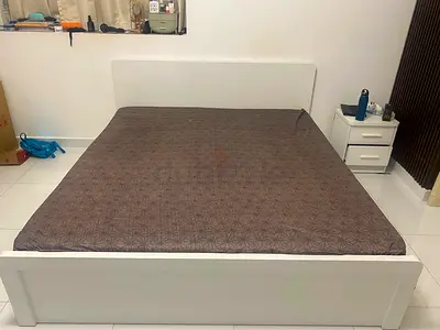 White Wooden Double Bed Frame with Headboard - Good Condition