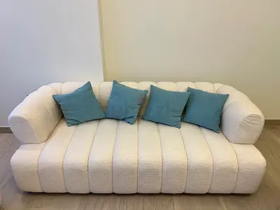 Modern White Bouclé 3-Seater Sofa – 2m – Excellent Condition